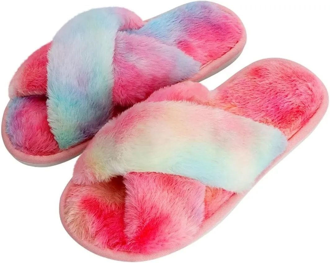 DOIOWN Women's Fuzzy Slippers Memory Foam Cute House Slippers Plush Fluffy Furry Open Toe Home Shoes Bridal Bridesmaid Gifts for Wedding