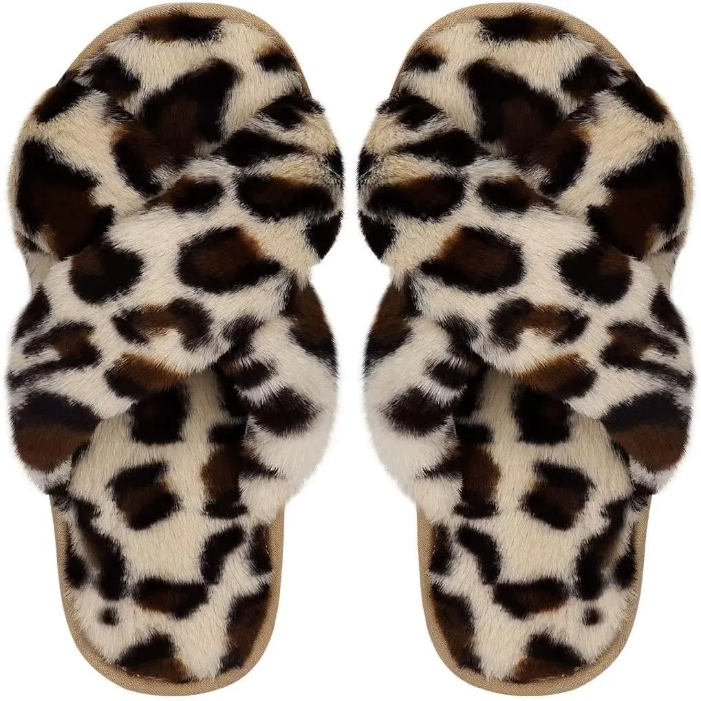 DOIOWN Women's Fuzzy Slippers Memory Foam Cute House Slippers Plush Fluffy Furry Open Toe Home Shoes Bridal Bridesmaid Gifts for Wedding
