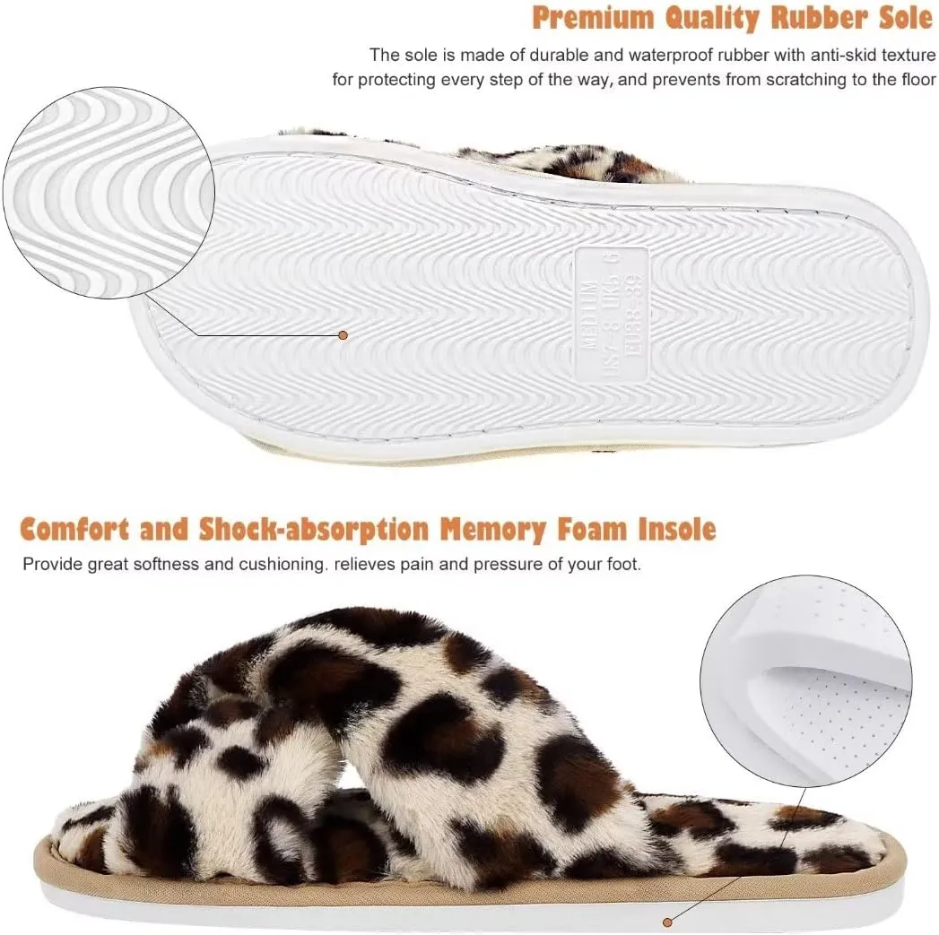 DOIOWN Women's Fuzzy Slippers Memory Foam Cute House Slippers Plush Fluffy Furry Open Toe Home Shoes Bridal Bridesmaid Gifts for Wedding