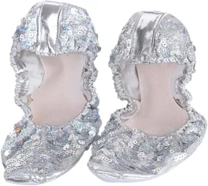 DOITOOL Anti Slip Sequin Latin Dance Shoes for Women Round Plate Design Size L 38 39 Dancing Accessories for Silver
