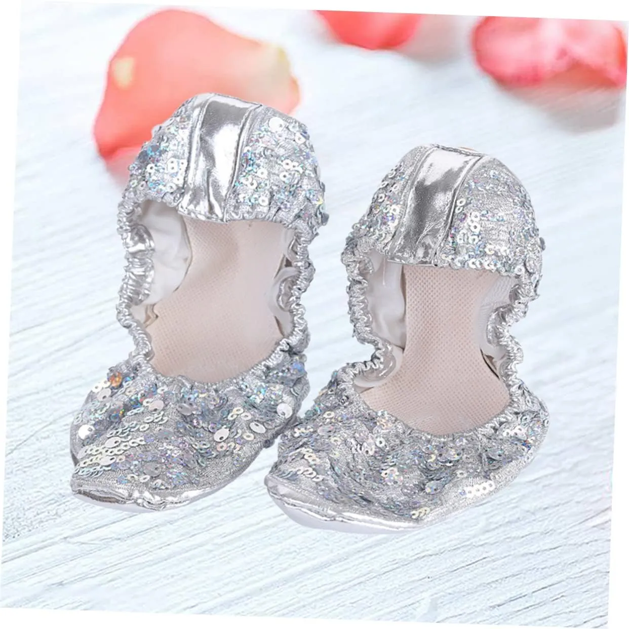 DOITOOL Anti Slip Sequin Latin Dance Shoes for Women Round Plate Design Size L 38 39 Dancing Accessories for Silver