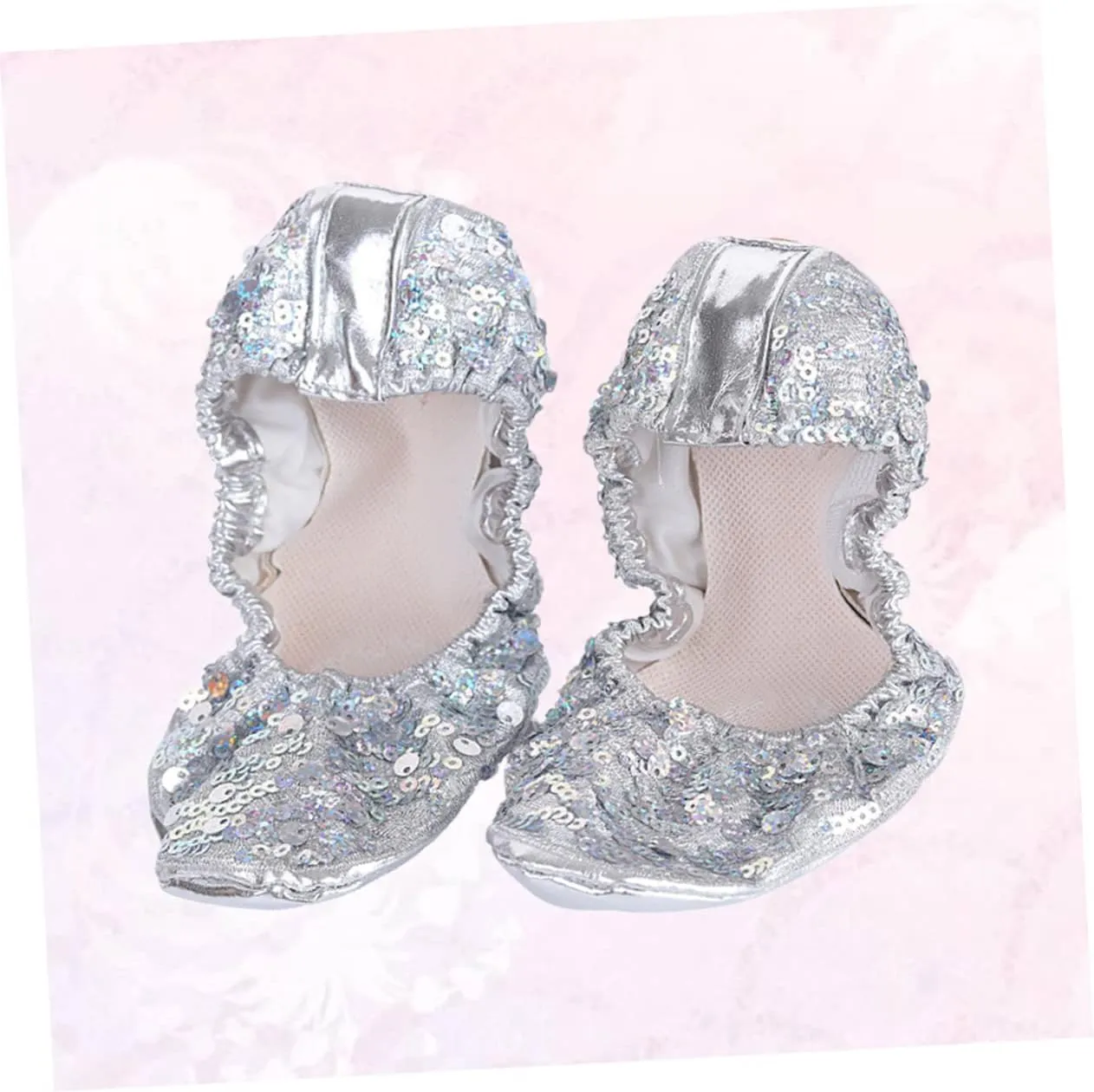 DOITOOL Anti Slip Sequin Latin Dance Shoes for Women Round Plate Design Size L 38 39 Dancing Accessories for Silver