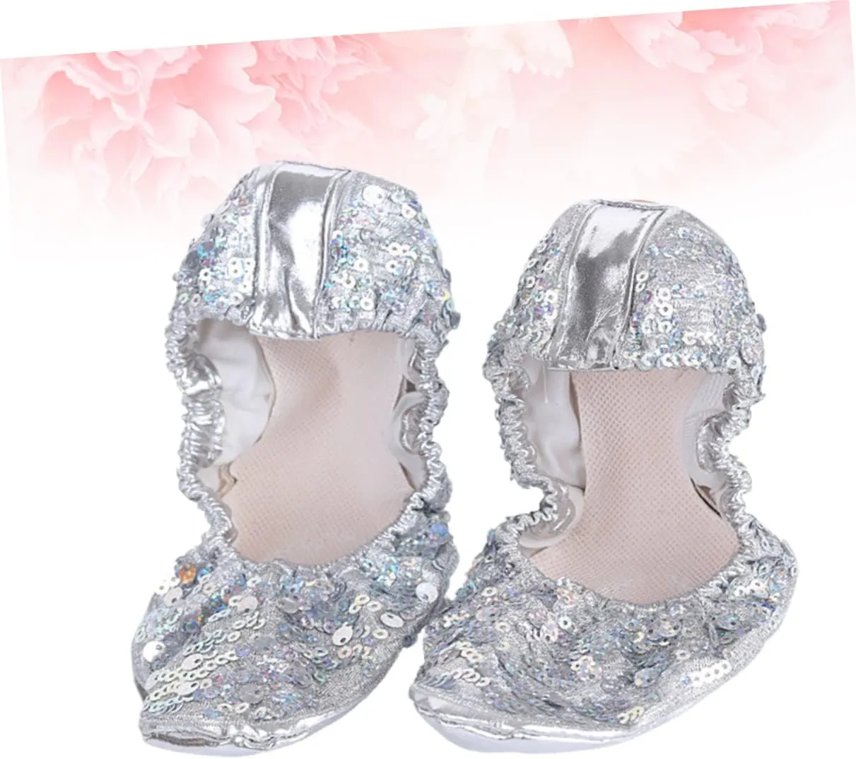 DOITOOL Anti Slip Sequin Latin Dance Shoes for Women Round Plate Design Size L 38 39 Dancing Accessories for Silver