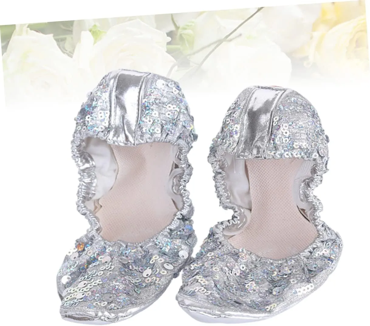 DOITOOL Anti Slip Sequin Latin Dance Shoes for Women Round Plate Design Size L 38 39 Dancing Accessories for Silver