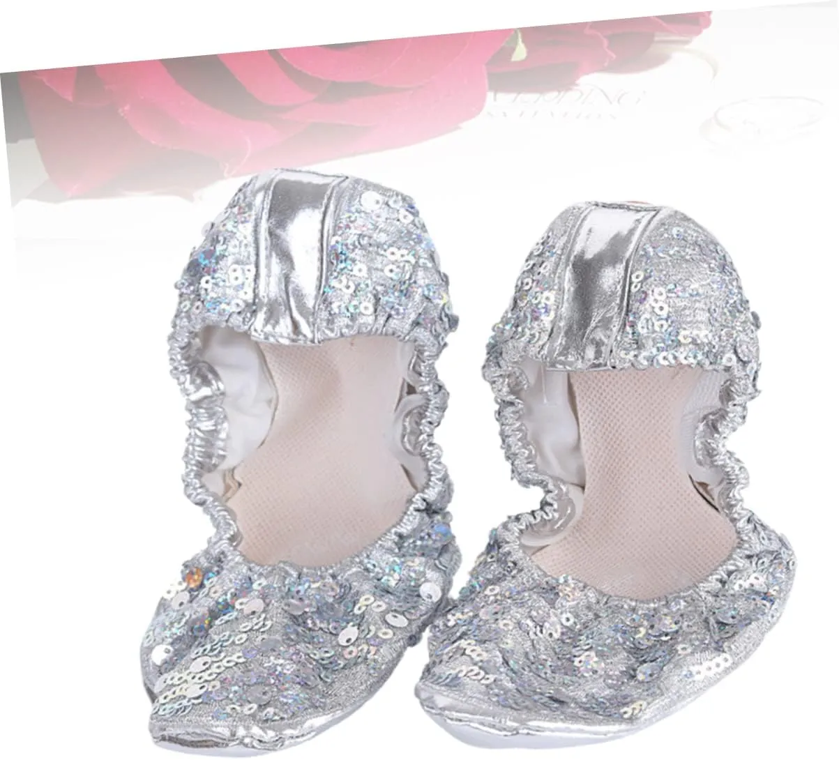 DOITOOL Anti Slip Sequin Latin Dance Shoes for Women Round Plate Design Size L 38 39 Dancing Accessories for Silver