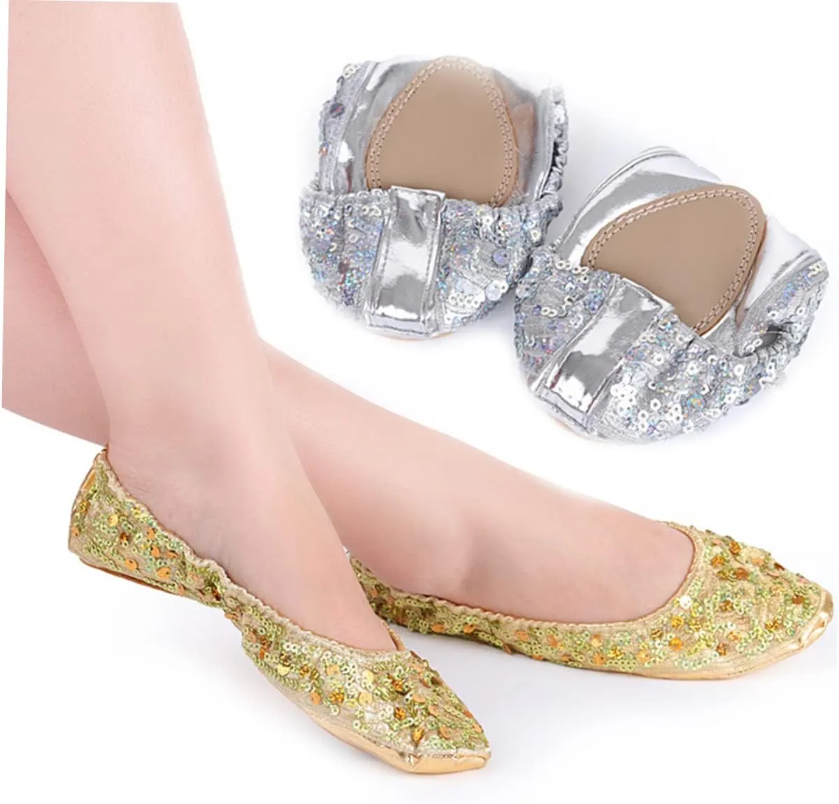 DOITOOL Anti Slip Sequin Latin Dance Shoes for Women Round Plate Design Size L 38 39 Dancing Accessories for Silver