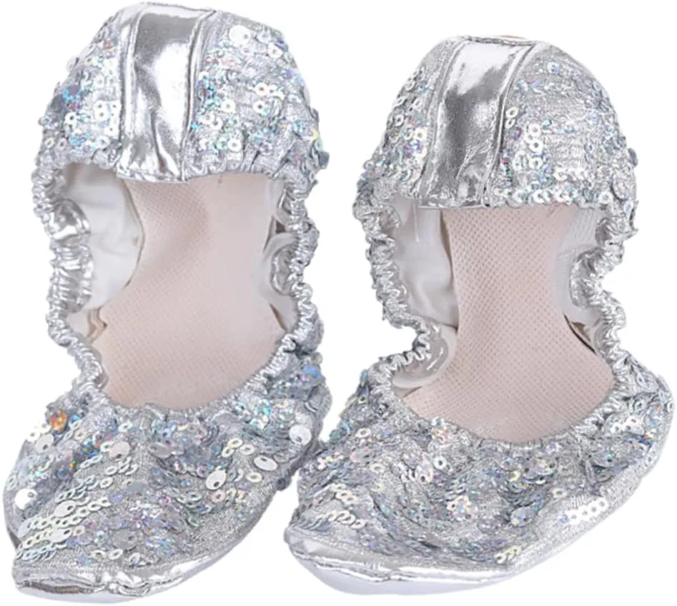DOITOOL Anti Slip Sequin Latin Dance Shoes for Women Round Plate Design Size L 38 39 Dancing Accessories for Silver