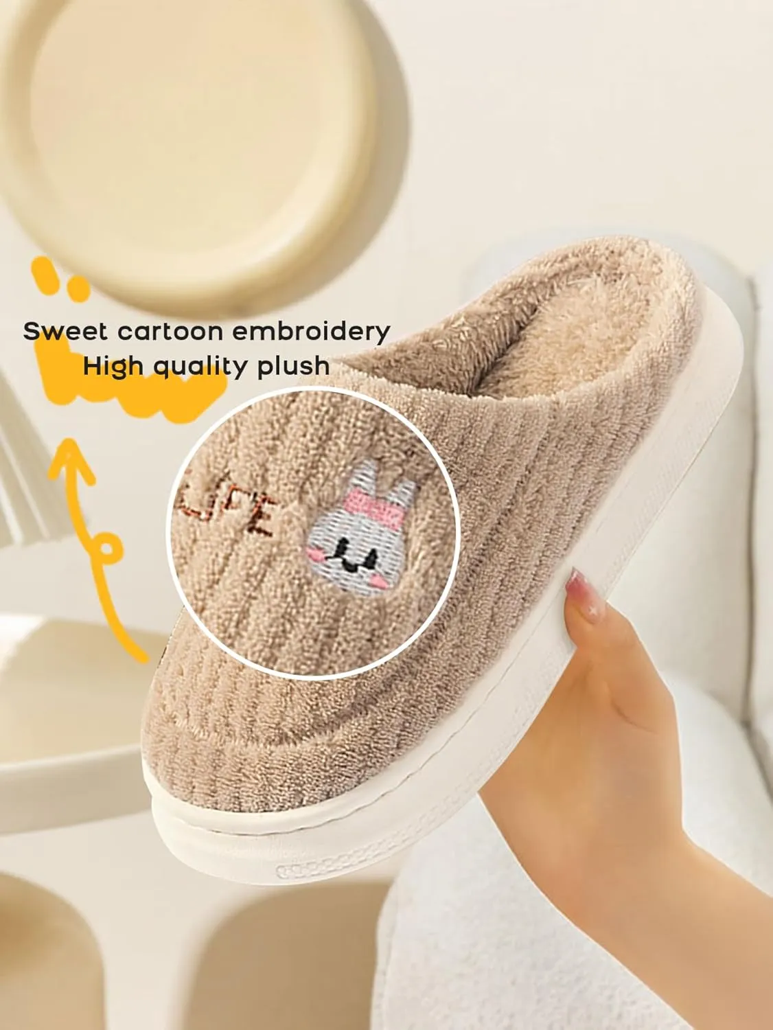 Eforcase Women Cute Slipper Fall Winter Cozy Slippers Indoor Outdoor Fuzzy House Shoes Slip-On Comfy Winter Warm Shoes