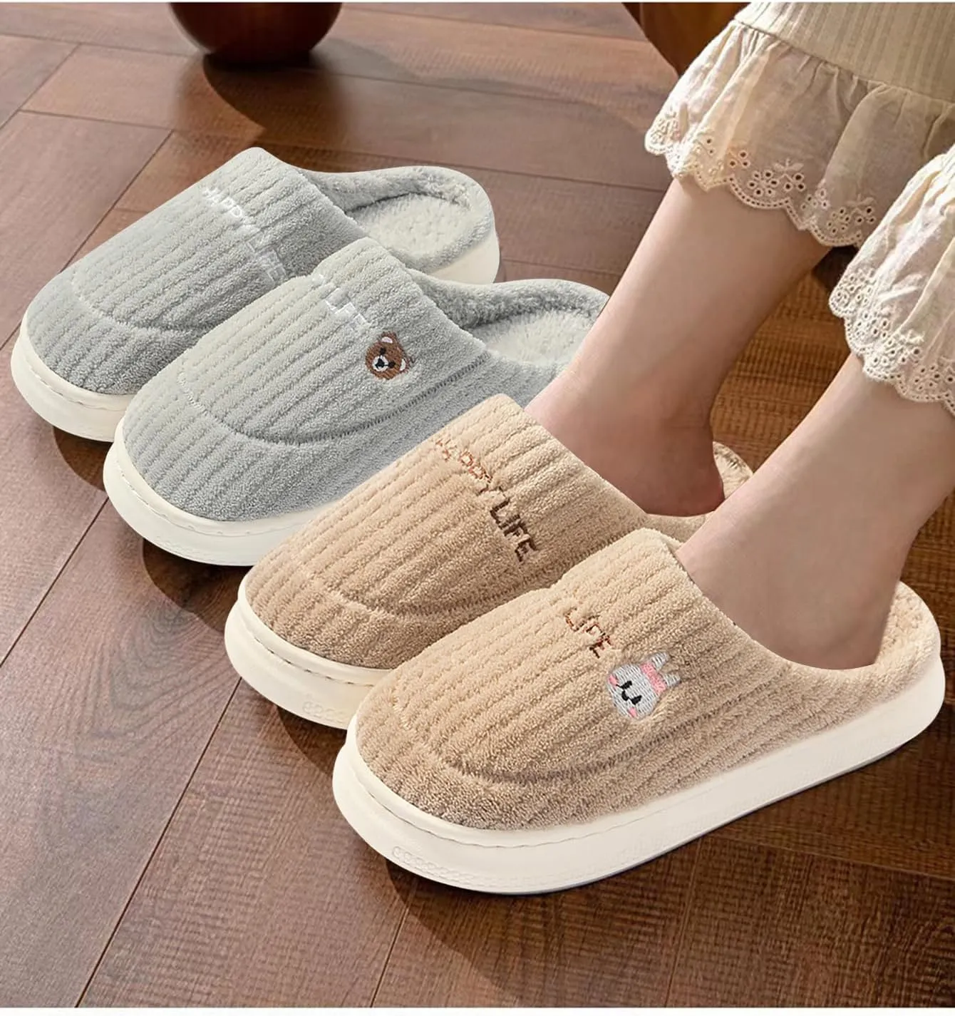 Eforcase Women Cute Slipper Fall Winter Cozy Slippers Indoor Outdoor Fuzzy House Shoes Slip-On Comfy Winter Warm Shoes