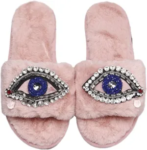 Evil Eyes Slippers Women Plush Flat Slippers Tears on Slides Fashion Fuzzy Plush Slides Flip Flop Indoor Bedroom Shoes