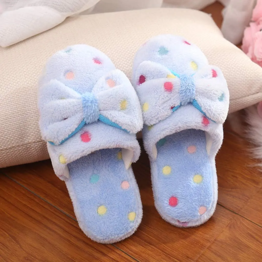 Gibobby House Slippers for Women Cute,Comfy Fuzzy Memory Foam Slip On Bowknot Anti-Skid Indoor Outdoor