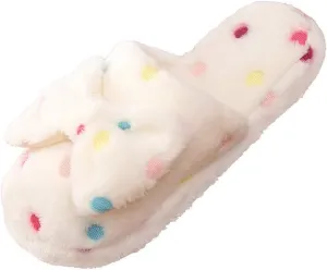 Gibobby House Slippers for Women Cute,Comfy Fuzzy Memory Foam Slip On Bowknot Anti-Skid Indoor Outdoor
