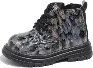 Girls Boys Ankle Boots Waterproof Lace up Patent Boot with Side Zipper Non Slip Platform Leather Booties