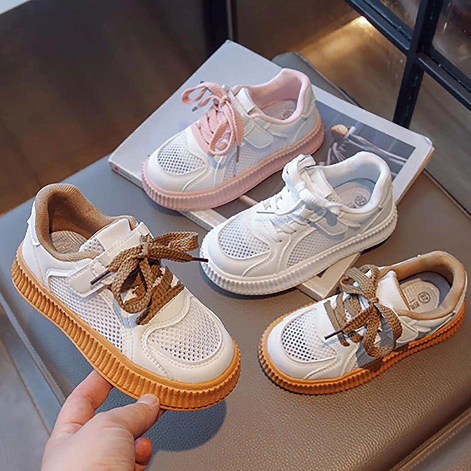 Girls' Shoes Cookie Sneakers Mesh Shoes Casual Children's Shoes Breathable Board Shoes for Girls Running Shoes Size 3