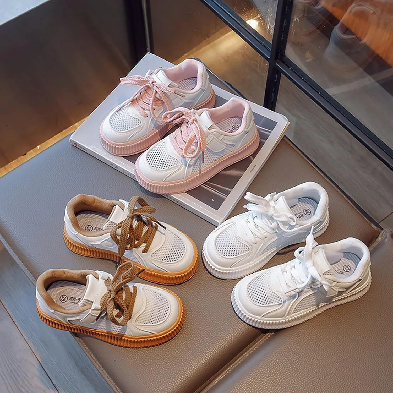 Girls' Shoes Cookie Sneakers Mesh Shoes Casual Children's Shoes Breathable Board Shoes for Girls Running Shoes Size 3