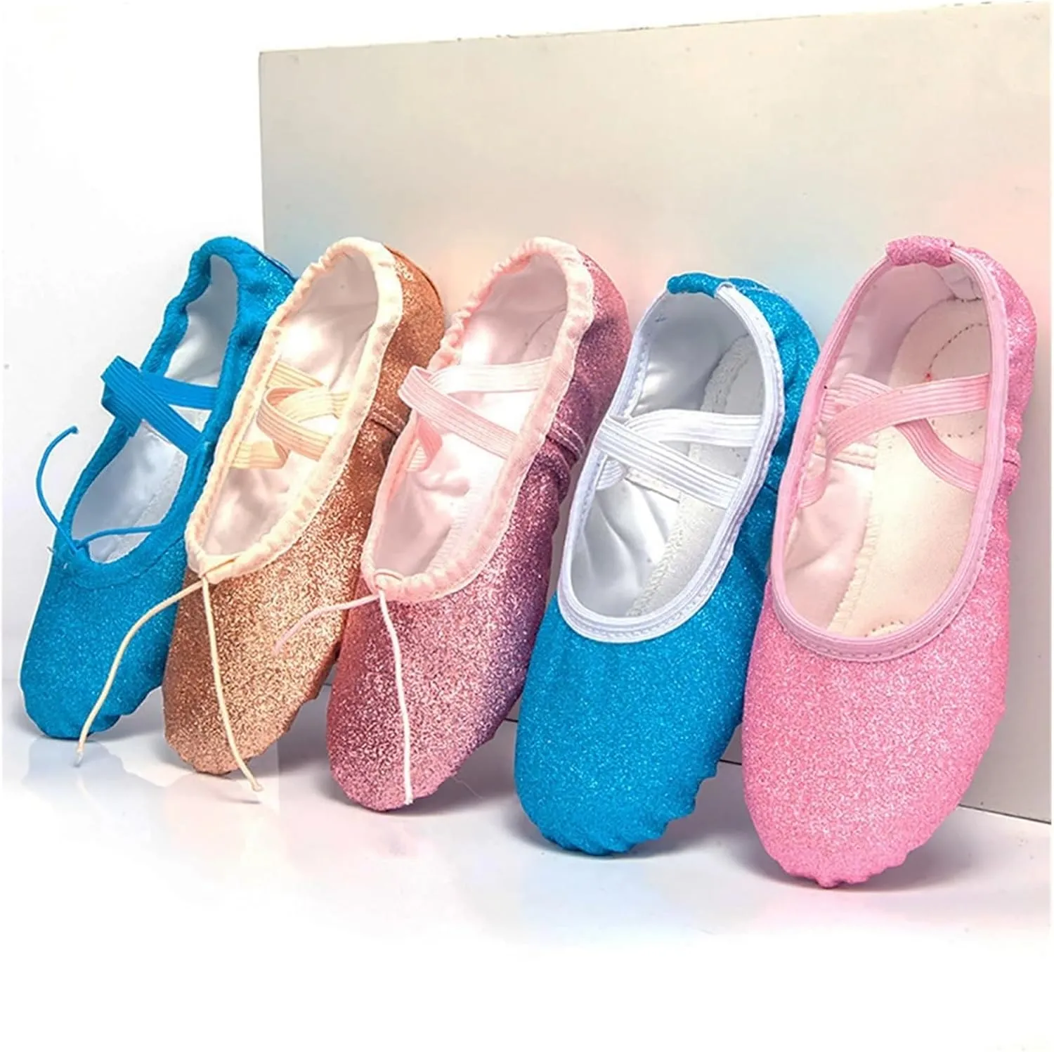 Glitter Ballet Dance Shoes Yoga Gym Flat Slippers Pink Blue Rose Red Colors Ballet Dance Shoes for Girls Children Women Teacher(Gold,35)