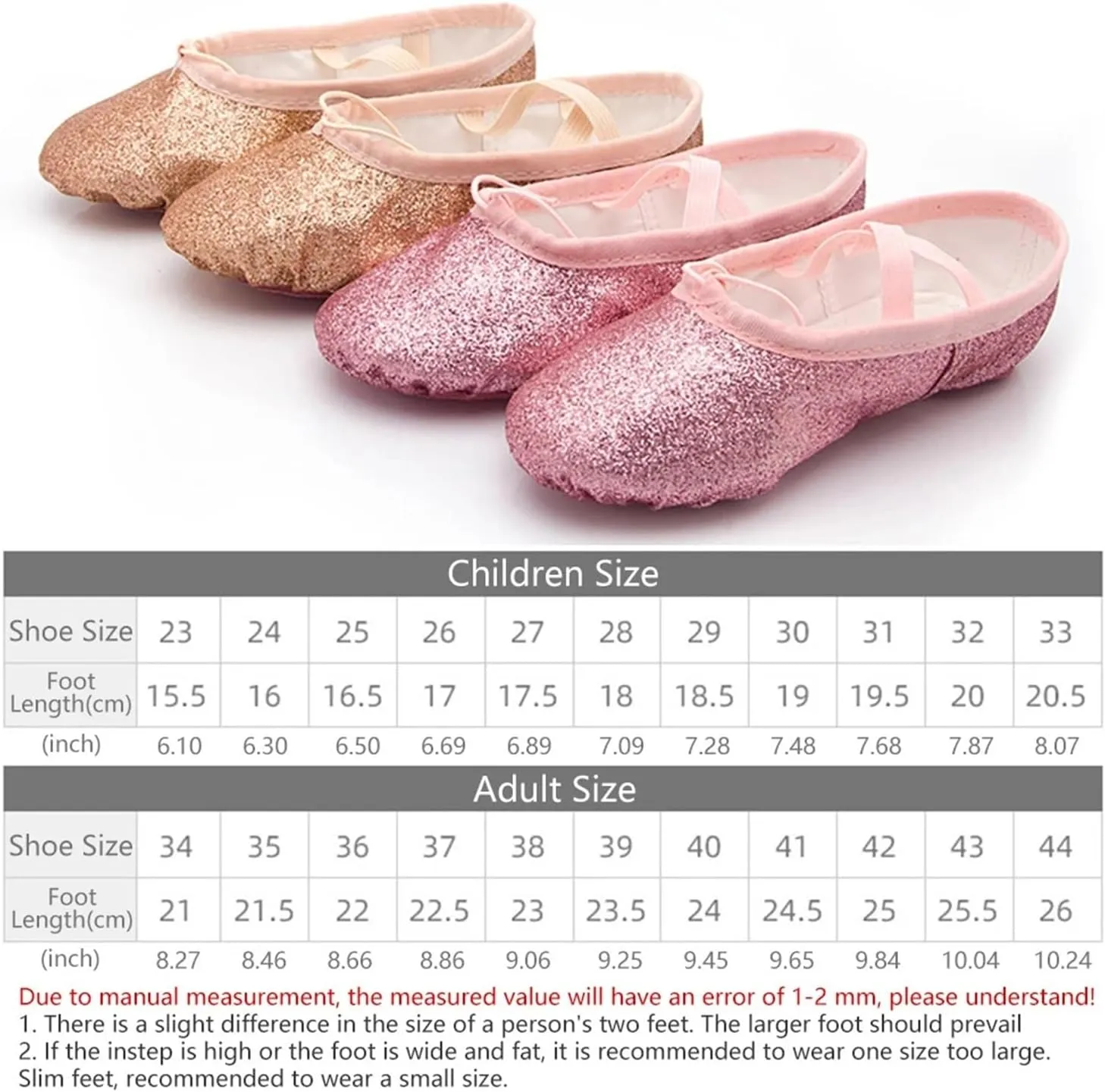 Glitter Ballet Dance Shoes Yoga Gym Flat Slippers Pink Blue Rose Red Colors Ballet Dance Shoes for Girls Children Women Teacher(Gold,35)