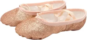 Glitter Ballet Dance Shoes Yoga Gym Flat Slippers Pink Blue Rose Red Colors Ballet Dance Shoes for Girls Children Women Teacher(Gold,35)