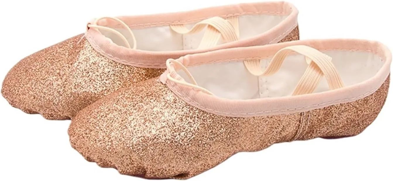Glitter Ballet Dance Shoes Yoga Gym Flat Slippers Pink Blue Rose Red Colors Ballet Dance Shoes for Girls Children Women Teacher(Gold,35)