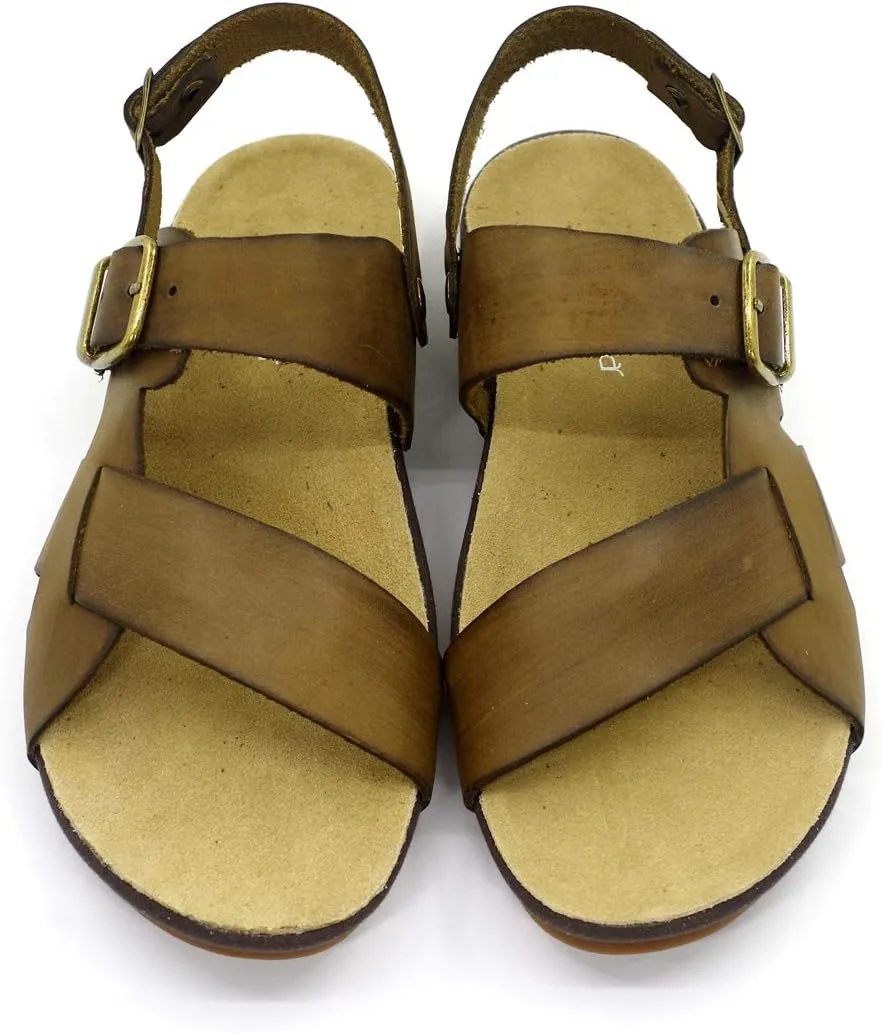 Harssidanzar Mens Leather Sandals Adjustable Ankle Strap sandals GM205