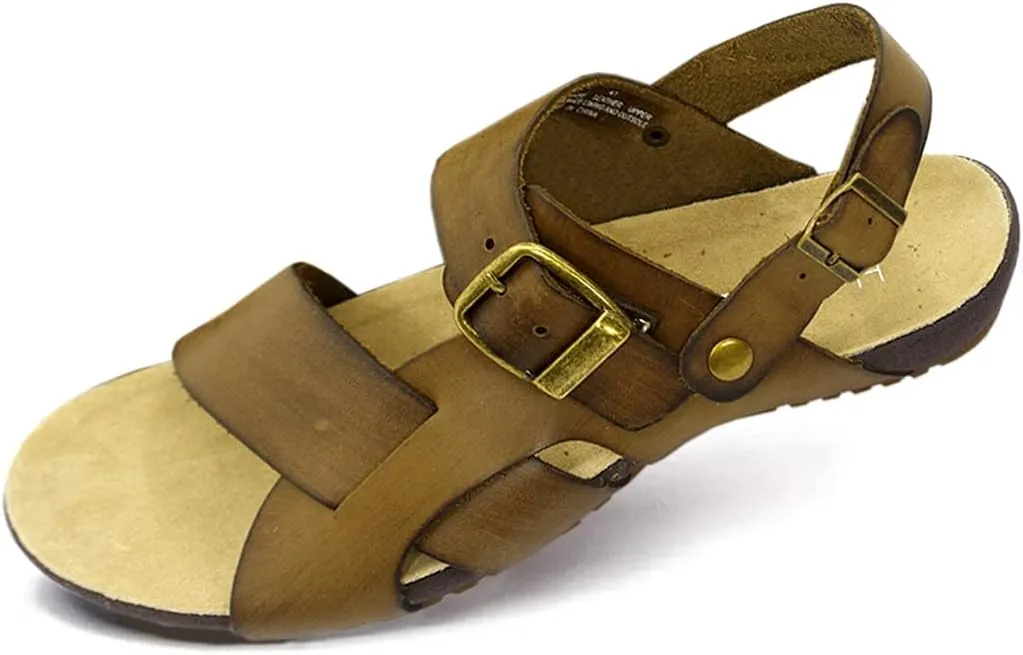 Harssidanzar Mens Leather Sandals Adjustable Ankle Strap sandals GM205