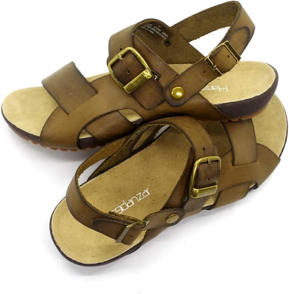 Harssidanzar Mens Leather Sandals Adjustable Ankle Strap sandals GM205