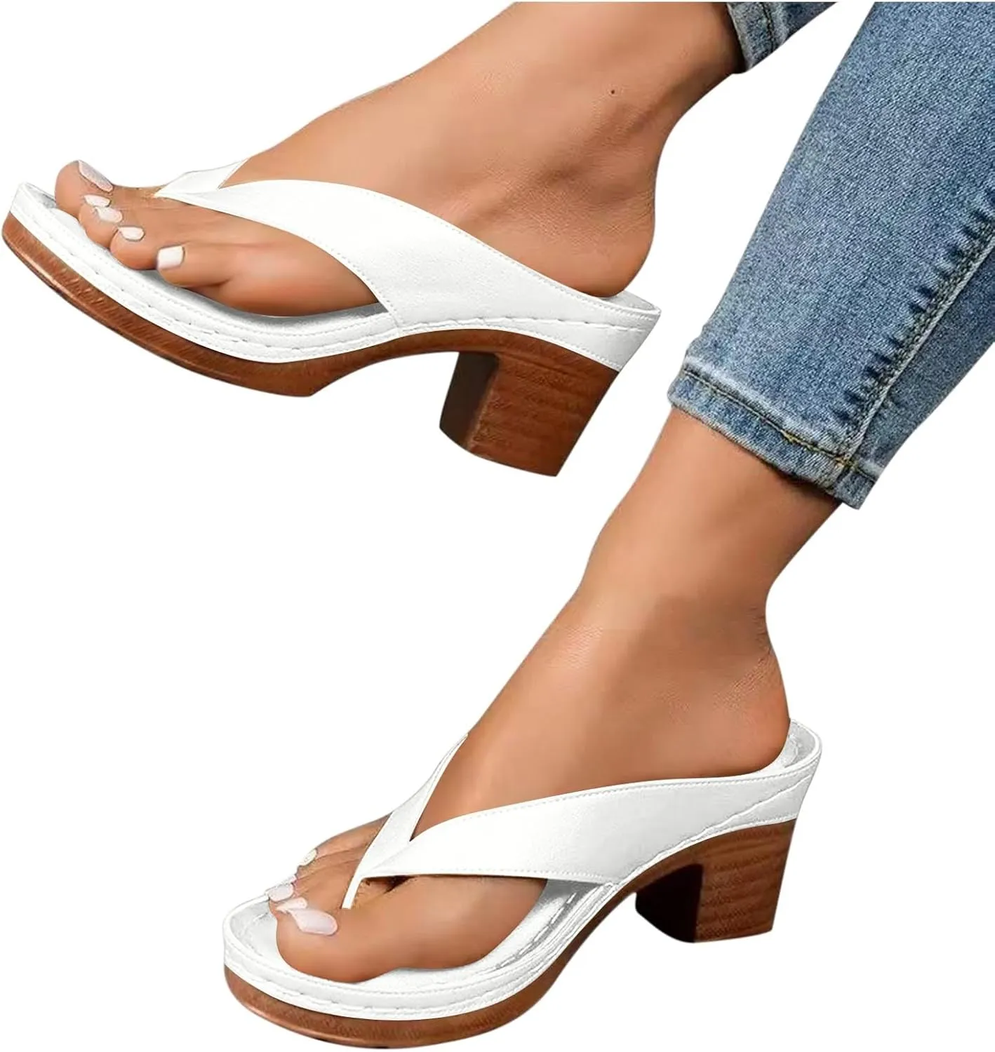 Heels for Women Flip Flops Block Low Heel Thong Sandals Summer Dressy Orthopedic Sandal Arch Support Slip On Heels
