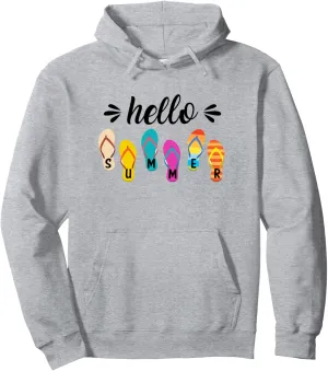Hello Summer Colorful Flip Flops Beach Vacay Summertime Pullover Hoodie