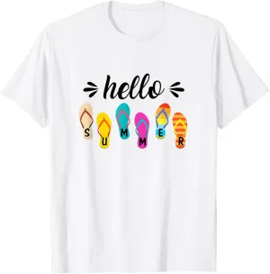 Hello Summer Colorful Flip Flops Beach Vacay Summertime T-Shirt
