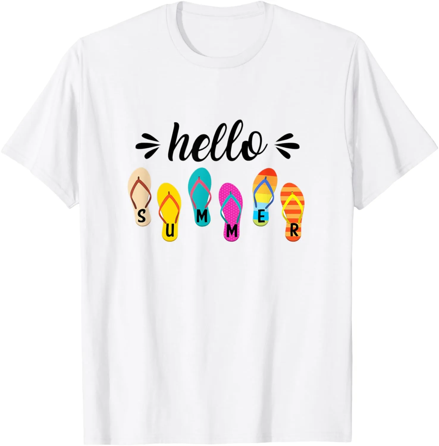 Hello Summer Colorful Flip Flops Beach Vacay Summertime T-Shirt