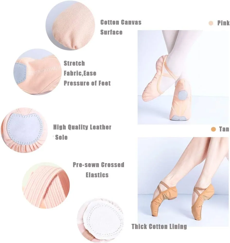 HiDance Ballet Shoes for Girls/Toddlers/Kids/Women,Elastic Canvas Ballet Dance Flats/Ballet Slippers/Dance Shoes