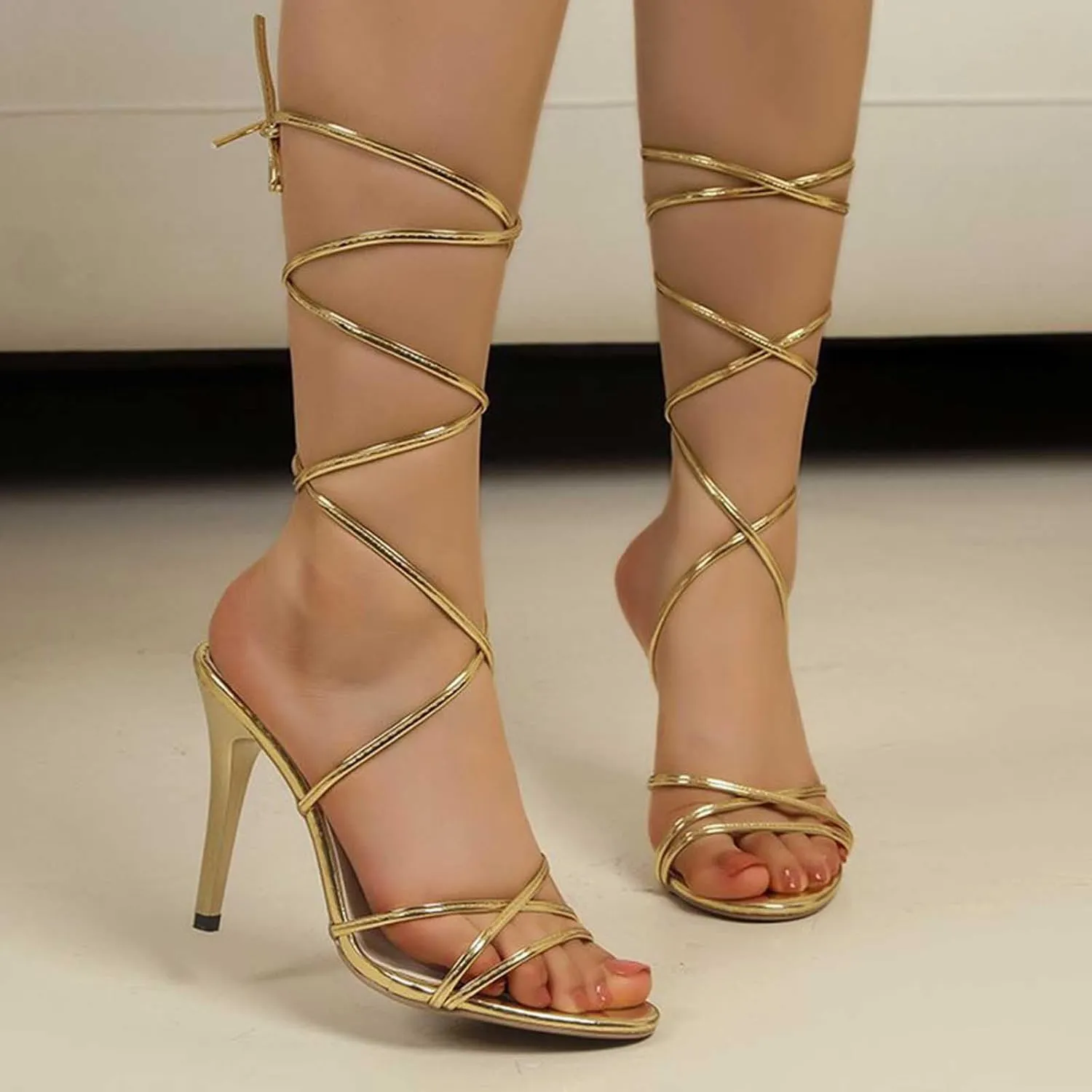 High Heels Stilettos Heels Womens Backless Strappy Gladiator Sexy Open Toe Heels Dressy Metallic Pumps Sandals 2025