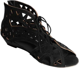 Hollow Out Sandals for Women Summer Casual Cross Lace up Open Toe Back Zipper Flat Sandals Lightweight Gladiator Shoes