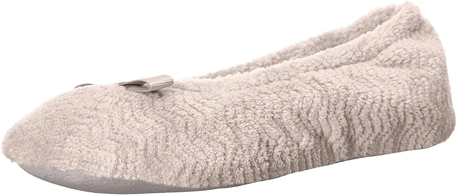 isotoner Women's Diamond Microterry Gemma Ballerina Slippers-Suede Sole with Memory Foam Comfort, Machine Washable