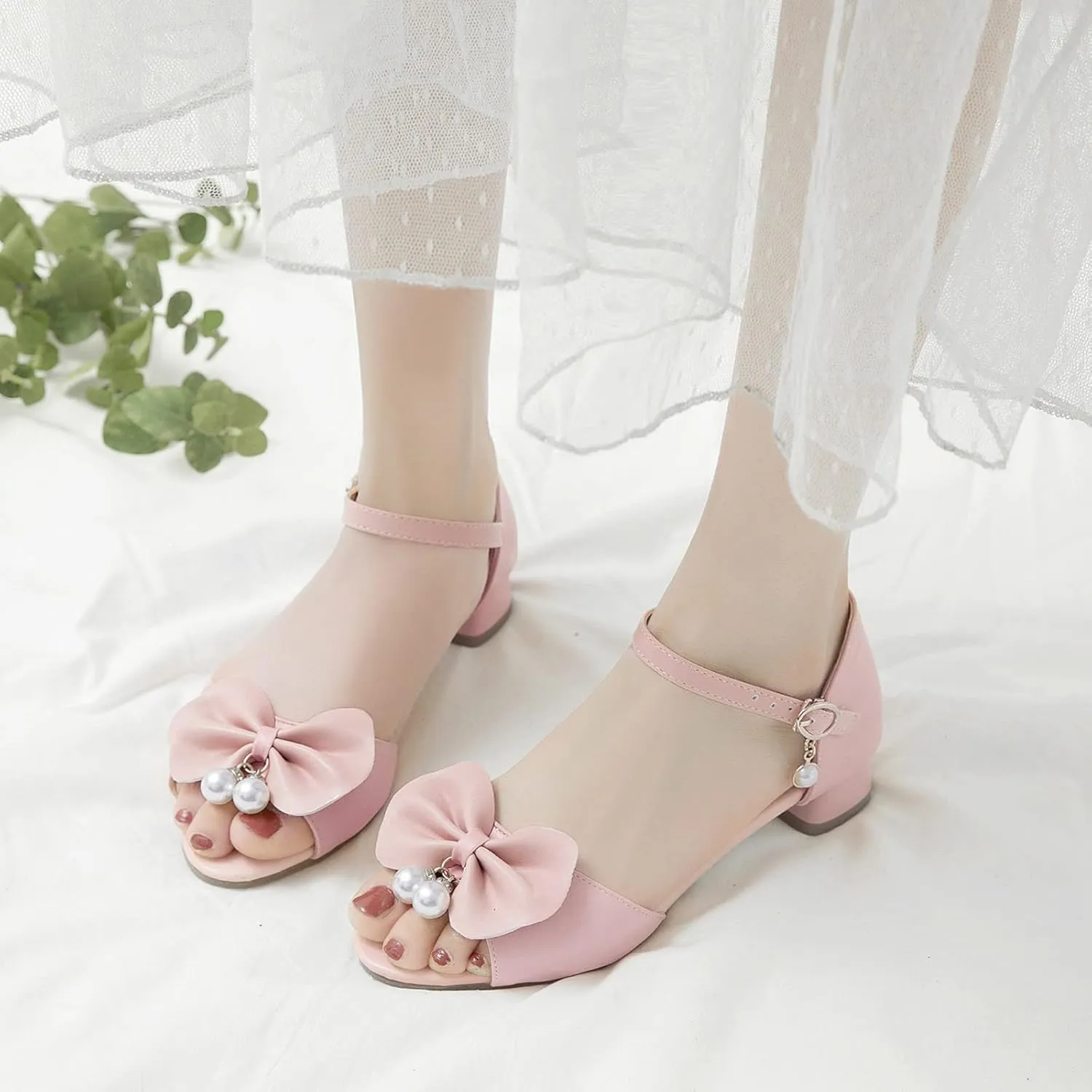 IWIHMIV Girls Dress Up Princess Shoes Low Heel Slip On Mary Jane Flower Wedding Party Shoes for Kids Toddler