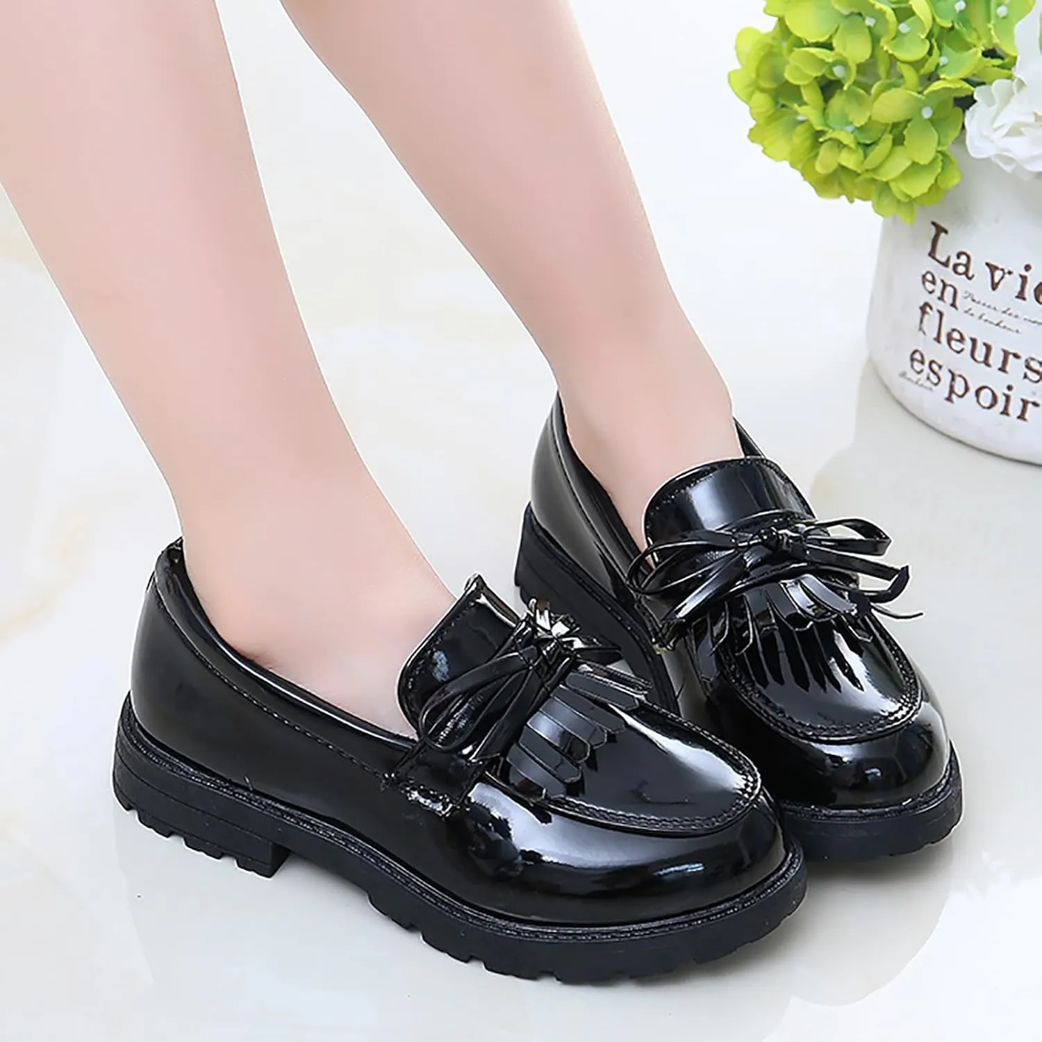 IWIHMIV Toddler Girl Mary Jane Dress Shoes Slip On Ballet Flat for Girl Party School Bowknot Shoes