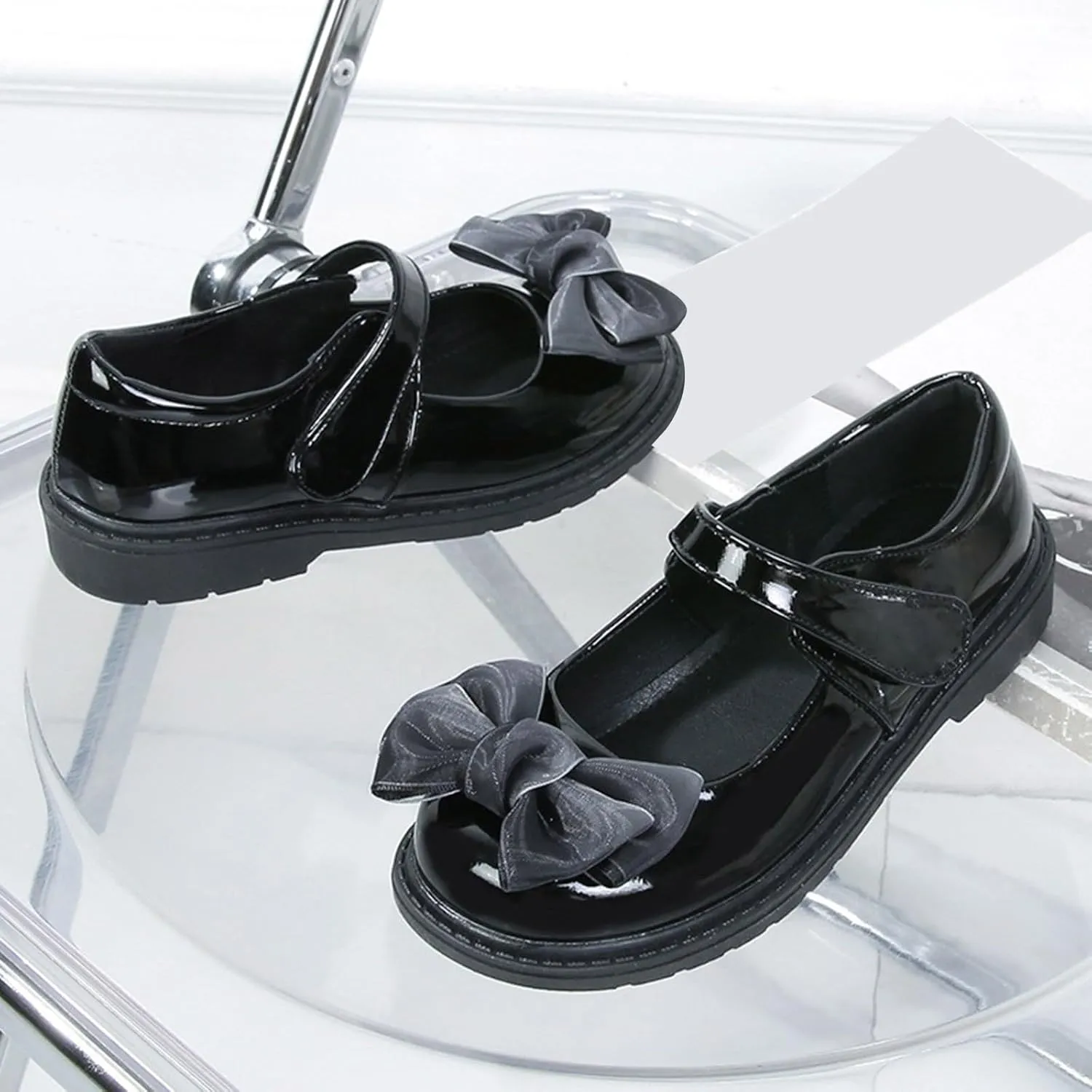 IWIHMIV Toddler Girls Flat Mary Jane Flower Girl Comfort Platform Dress Shoes Slip On School Wedding Party Shoes