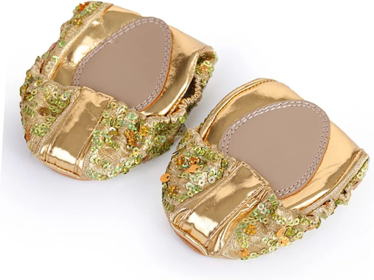 jojofuny 1 Pair Dancing Shoes Full Sole Ballet Slipper Sock Slippers Round Toe Ballet Flat Anti-slip Shoes Pumpkin Leaf Bags Glitter Sneakers Latin Shoes Girl Women's Ballet Shoes Golden