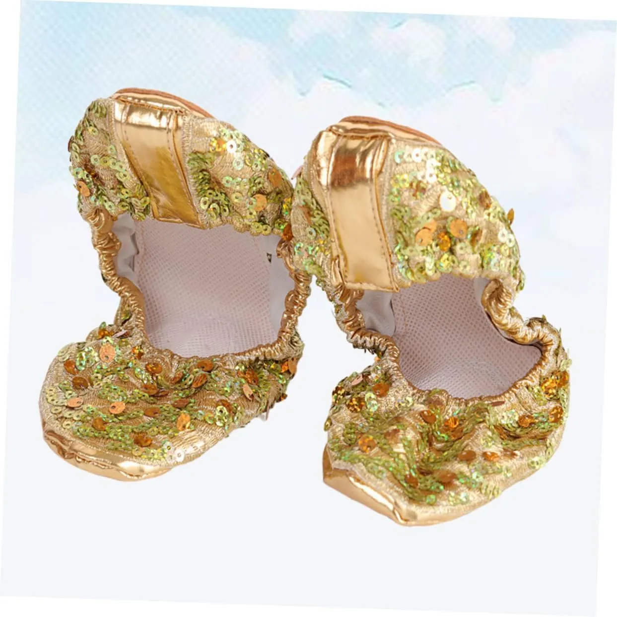 jojofuny 1 Pair Dancing Shoes Full Sole Ballet Slipper Sock Slippers Round Toe Ballet Flat Anti-slip Shoes Pumpkin Leaf Bags Glitter Sneakers Latin Shoes Girl Women's Ballet Shoes Golden