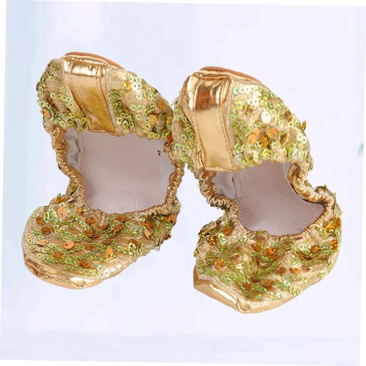 jojofuny 1 Pair Dancing Shoes Full Sole Ballet Slipper Sock Slippers Round Toe Ballet Flat Anti-slip Shoes Pumpkin Leaf Bags Glitter Sneakers Latin Shoes Girl Women's Ballet Shoes Golden