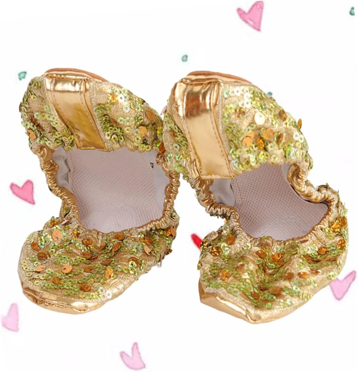 jojofuny 1 Pair Dancing Shoes Full Sole Ballet Slipper Sock Slippers Round Toe Ballet Flat Anti-slip Shoes Pumpkin Leaf Bags Glitter Sneakers Latin Shoes Girl Women's Ballet Shoes Golden