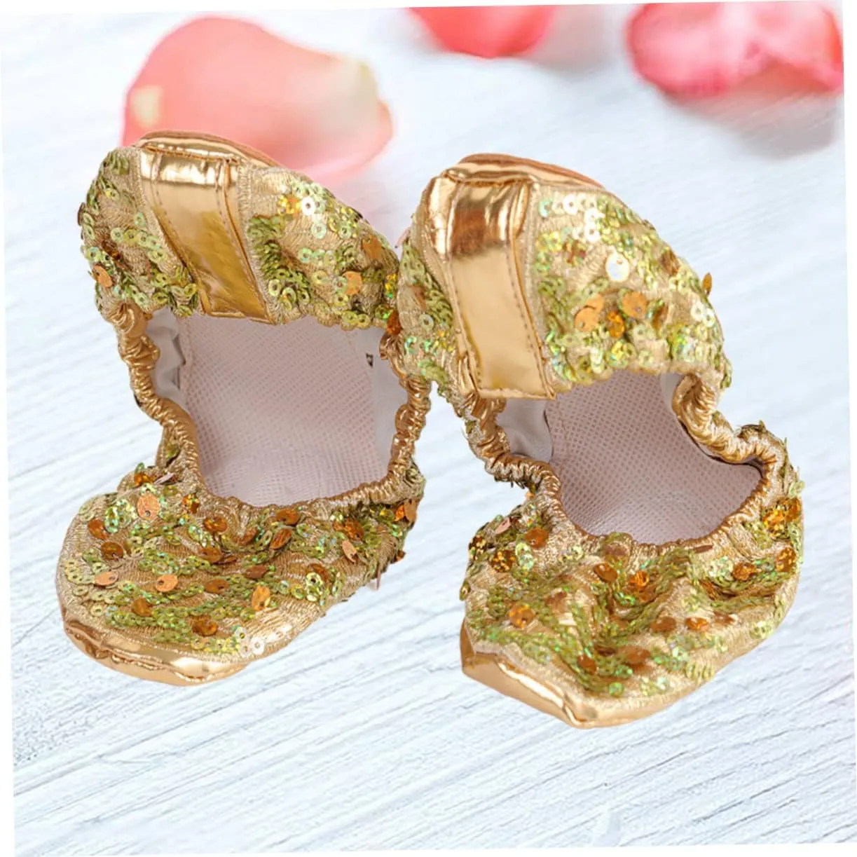 jojofuny 1 Pair Dancing Shoes Full Sole Ballet Slipper Sock Slippers Round Toe Ballet Flat Anti-slip Shoes Pumpkin Leaf Bags Glitter Sneakers Latin Shoes Girl Women's Ballet Shoes Golden