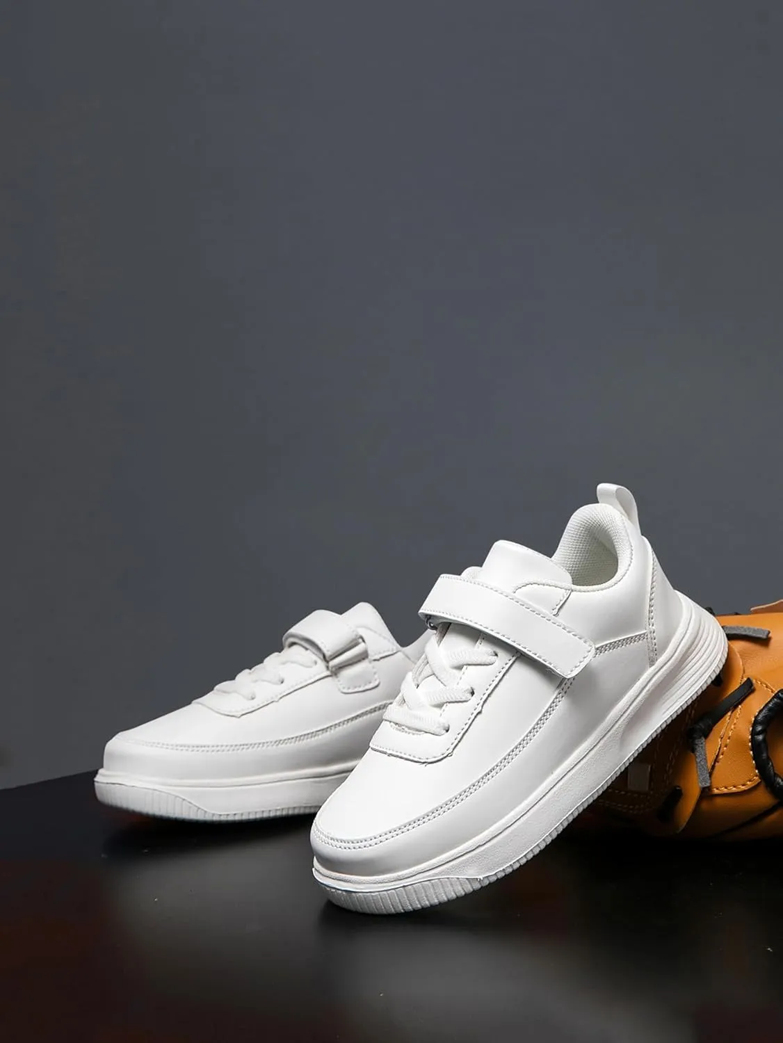 Kids Sneakers, Boys and Girls Board Shoes, Adjustable Hook and Loop, Comfortable, Anti-Collision, Non-Slip, White