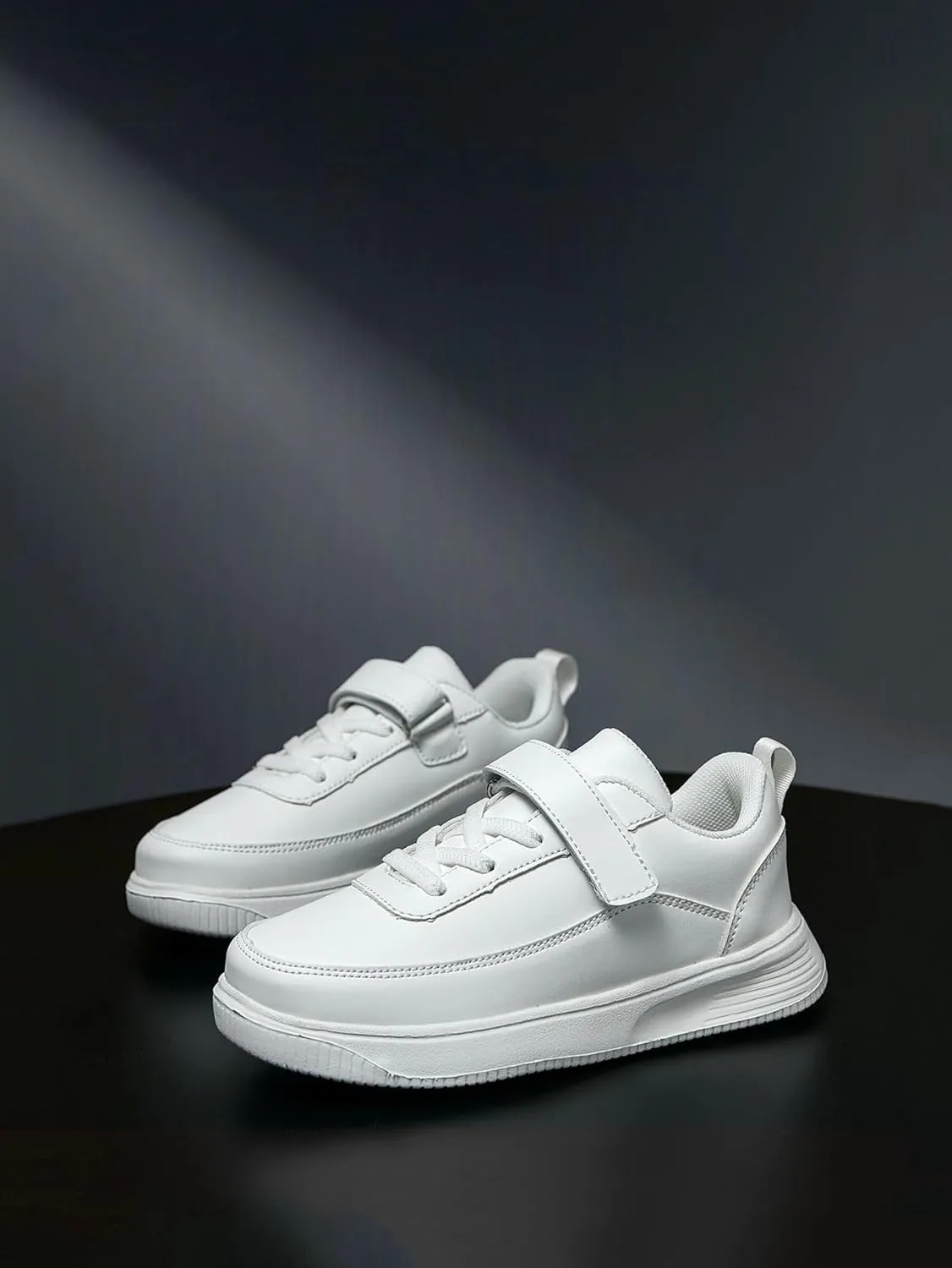 Kids Sneakers, Boys and Girls Board Shoes, Adjustable Hook and Loop, Comfortable, Anti-Collision, Non-Slip, White