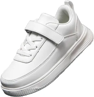 Kids Sneakers, Boys and Girls Board Shoes, Adjustable Hook and Loop, Comfortable, Anti-Collision, Non-Slip, White