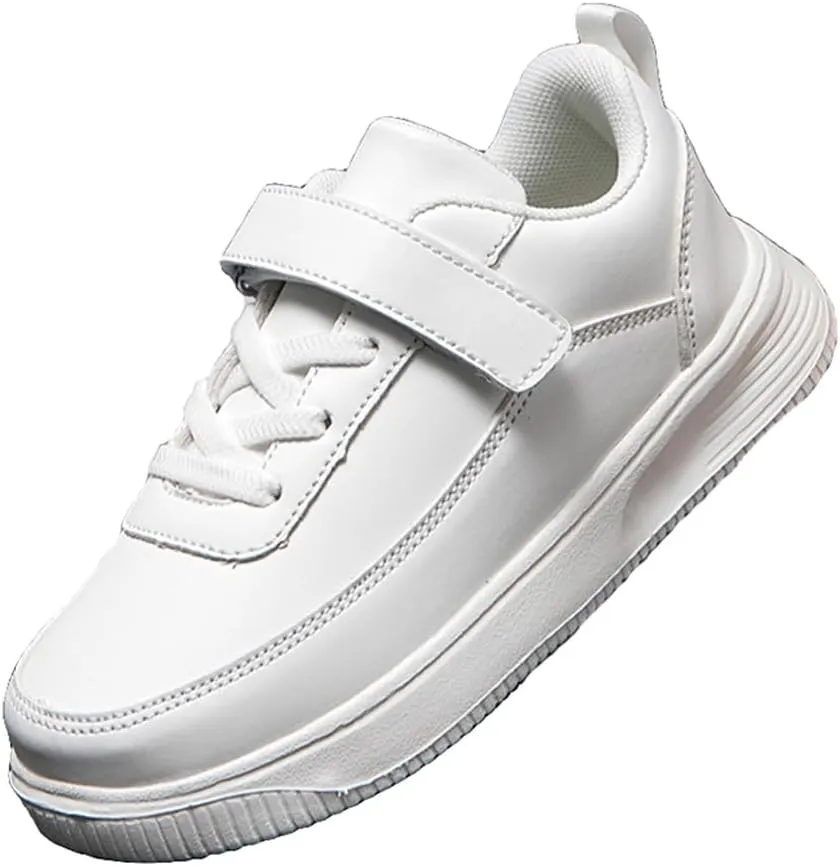 Kids Sneakers, Boys and Girls Board Shoes, Adjustable Hook and Loop, Comfortable, Anti-Collision, Non-Slip, White