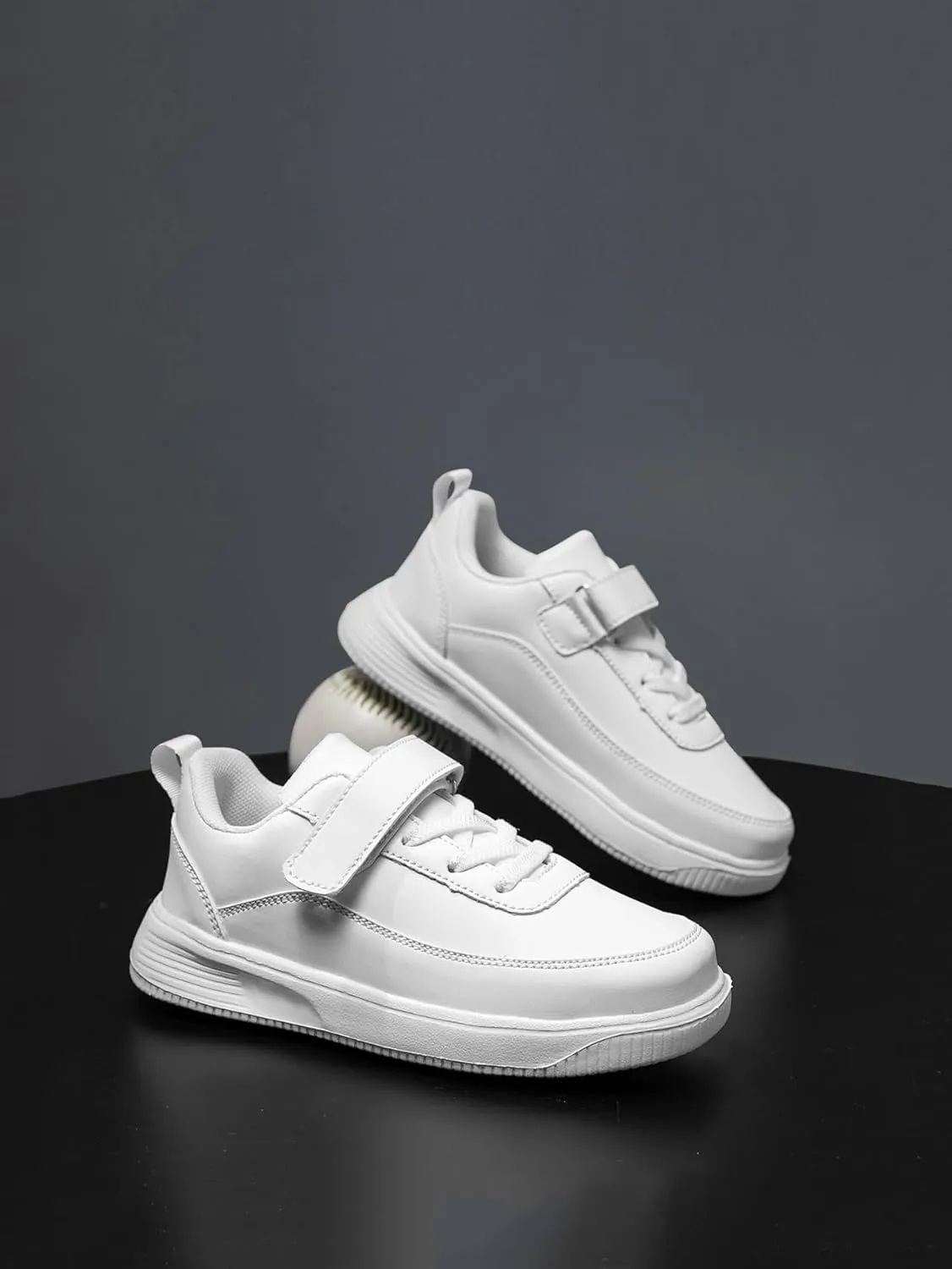 Kids Sneakers, Boys and Girls Board Shoes, Adjustable Hook and Loop, Comfortable, Anti-Collision, Non-Slip, White