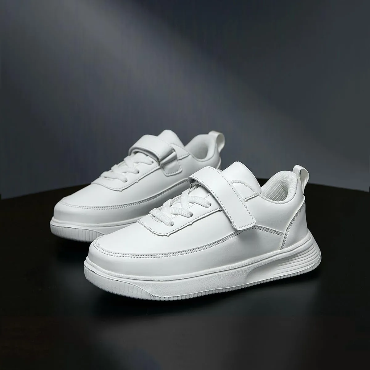 Kids Sneakers, Boys and Girls Board Shoes, Adjustable Hook and Loop, Comfortable, Anti-Collision, Non-Slip, White