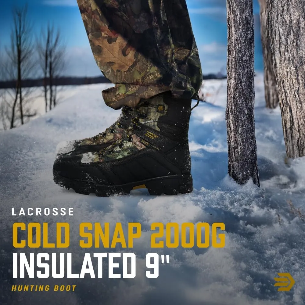 LaCrosse Mens Cold Snap 9 Hunting Boots featuring 2000G Thinsulate Ultra Insulation, Grippy Permafrost Outsole, and Supportive EVA Footbed