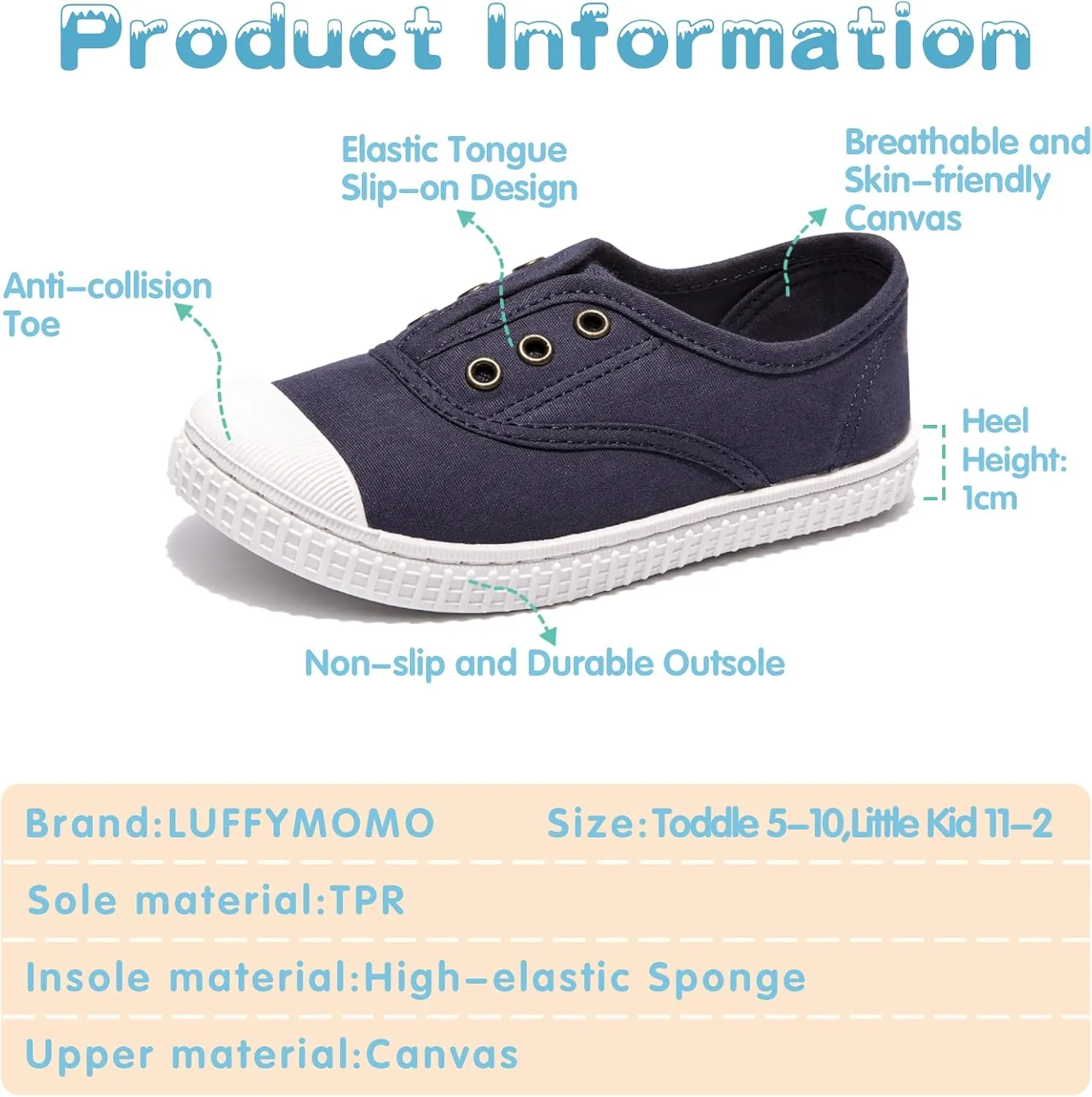 Luffymomo Boy's Girl's Canvas Sneakers Elastic Tongue Slip on Running Shoes Lightweight Casual School Tennis Shoes for Toddle/Little Kids